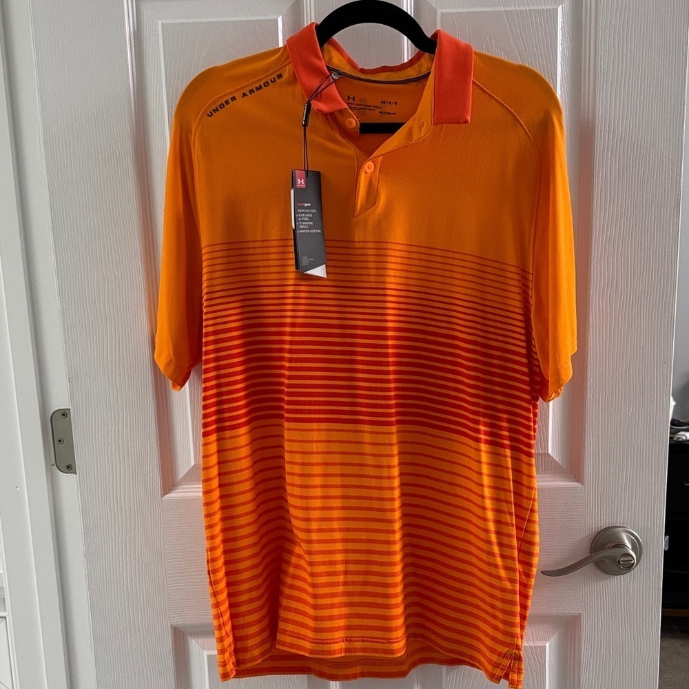Under Armour Men's Striped Orange Polo - Picture 2 of 8